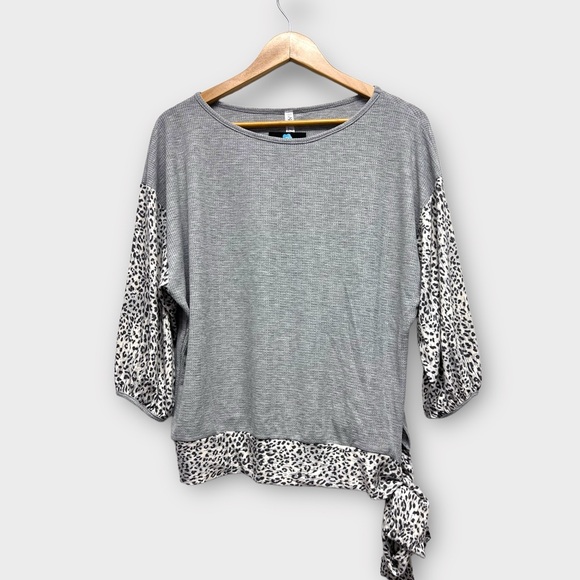 Shop in LA Color Block Waffle Weave Shirt w/ Contrasting Animal Print Large NWT - Picture 4 of 11